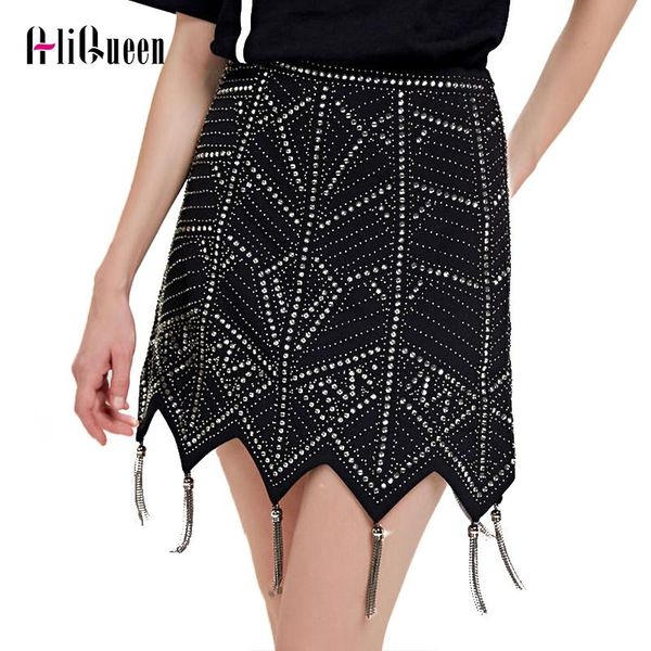 

autumn chain fringed asymmetrical diamond skirt black vintage gothic pattern mini skirts womens faldas mujer moda 2020 faldas