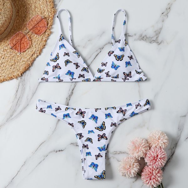 

fashion butterfly design split beach resort spring triangle bikini, White;black