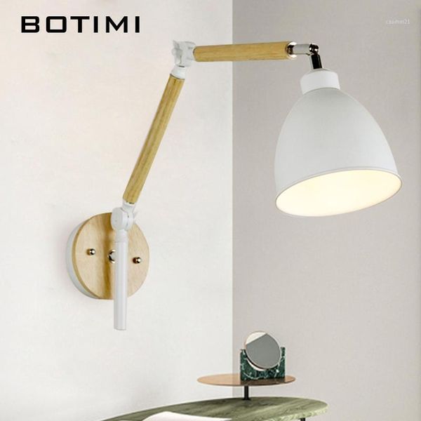 

botimi nordic led wall lamp wooden wall sconce adjustable luminaira metal lampshade bedside light white reading lighting fixture1