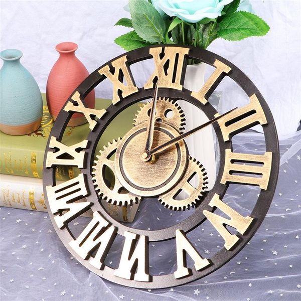 

antique wooden wall clock imitation metal gear clock decorative retro style hanging living roon wall art home decor