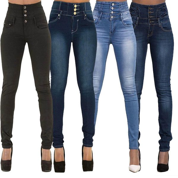 Jeans neri da donna Jeans elasticizzati a matita taglie forti Pantaloni denim femminili Moda donna Jeans Boyfriend elastici a vita alta per le donne 201105