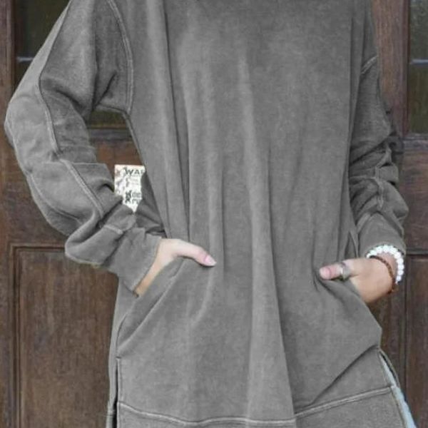 

txass casual autumn casual stitching long sleeve round neck long women's new 2020 new 2020 stitching loose sleeve pullover pullover rou, Black