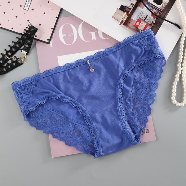 

9256 simple diamond pendant women's underwear milk lace medium low waist cotton crotch women's underwear, Black;pink