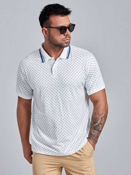 

extended sizes men allover print polo shirt g98d#, White;black