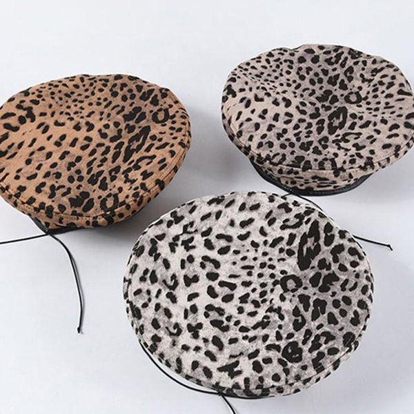 

2020 women fashion little leopard beret hat all-match street style trendy hat1, Blue;gray
