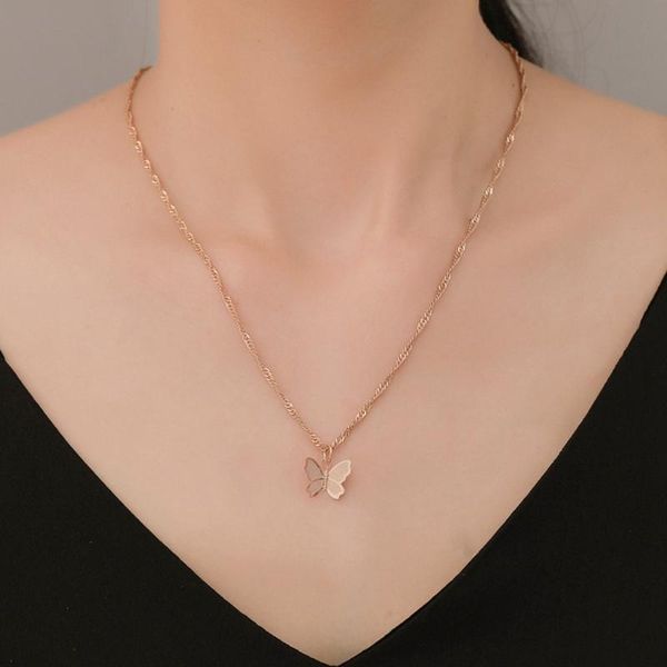

chains women girls butterfly pendant necklace simple copper clavicle chain charm bohemia style jewelry accessories, Silver