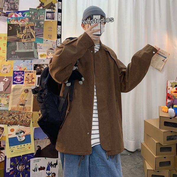 

2021 men's jacket spring and autumn new pure coat outside youth wear male size large m-5xl press poa8, Black;brown