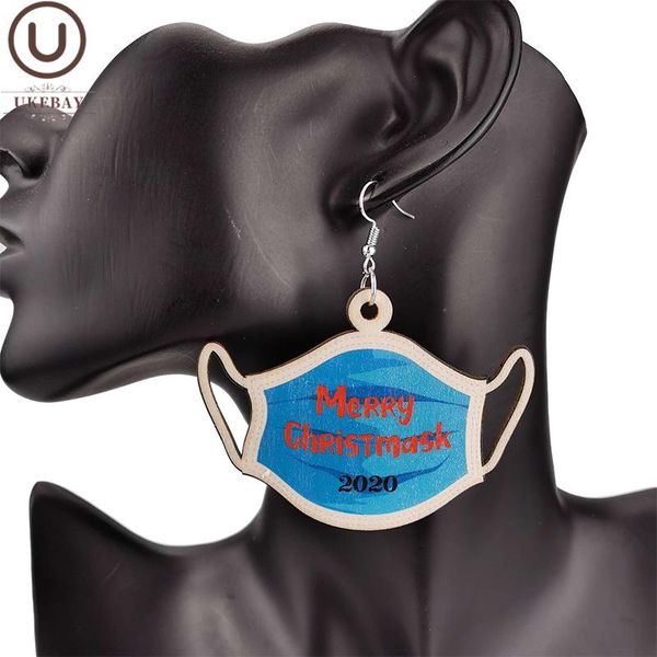 

dangle & chandelier ukebay mask shape wood earrings female drop 2021 merry christmas letter original wooden jewelry festival gift women, Silver