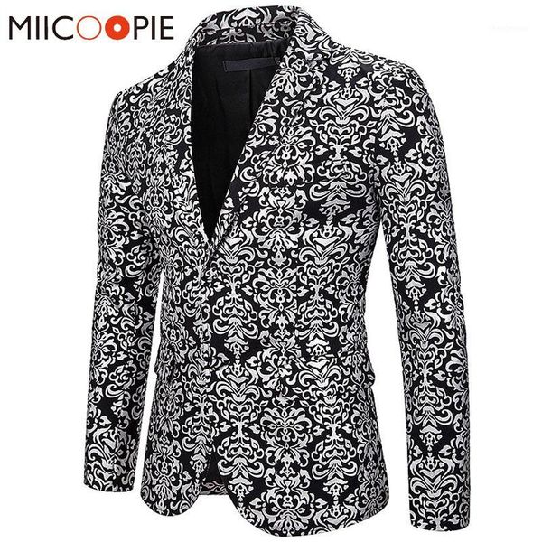 

mens nightclub wedding suit blazers jacket luxury floral bronzing single breasted business slim fit formal blazer hombre coat1, White;black