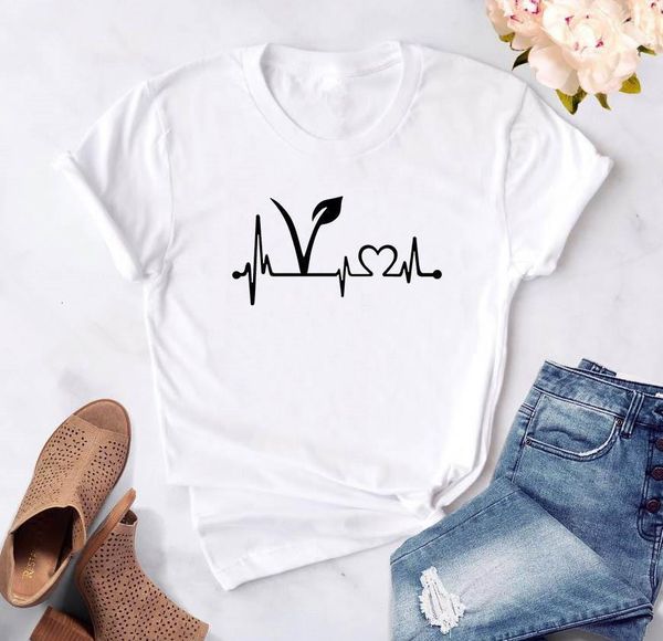 

vegetarian vegan heartbeat lifeline women tshirt funny t shirt for lady girl tee hipster casual t-shirts, White