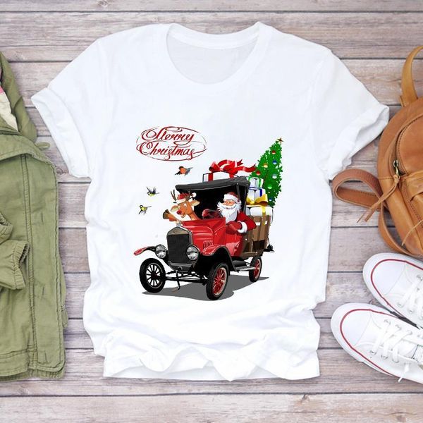 

women christmas cartoon santa clause gift tree clothing holiday print lady t-shirts tshirt ladies graphic female tee t-shirt, White
