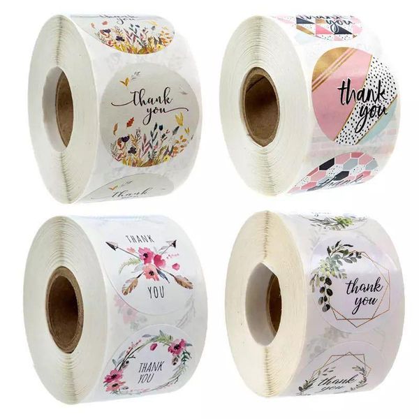 

500pcs/roll round floral thank you stickers scrapbooking for package seal labels custom sticker decoration wedding sticker