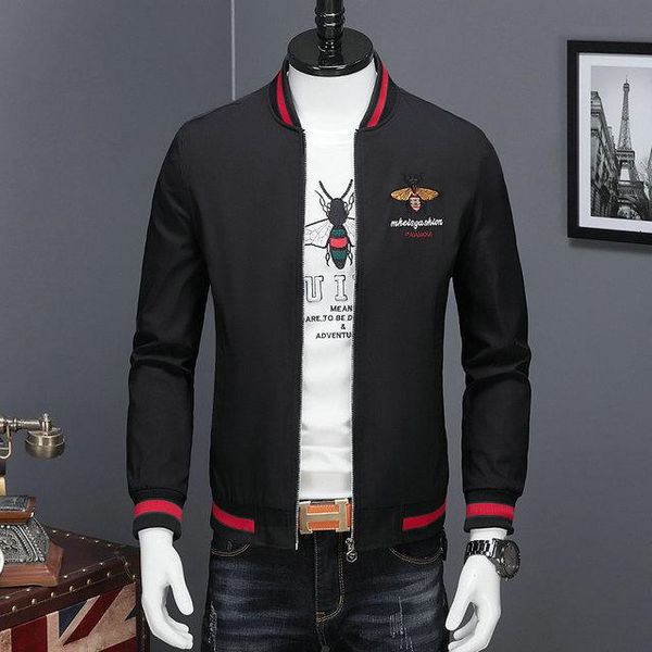 

бренд роскошных мужчин куртка воротник стойка bomber jacket мужчины марка вышивка blouson homme осень пальто мужчины пальто m-3xl опциональн, Black;brown
