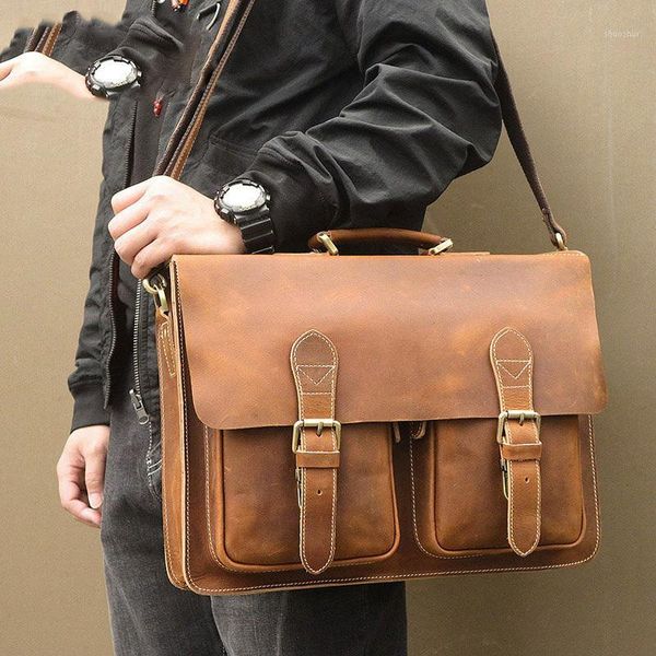 

briefcases crazy horsehide genuine leather male briefcase vintage bag men lapmessenger maletines hombre cuero1