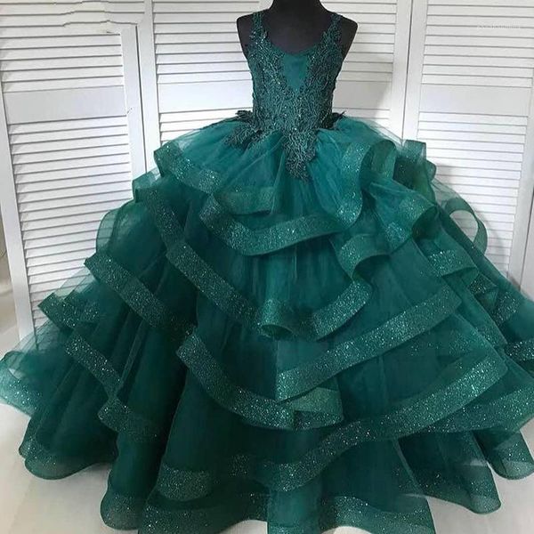 

green lace flower girl dresses beaded sequins sparkly girl pageant party gowns first communion dress1, Red;yellow