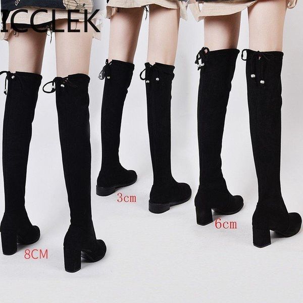 

size 35-41 winter over the knee boots women stretch fabric thigh high woman shoes long bota feminina zapatos de mujer a006, Black