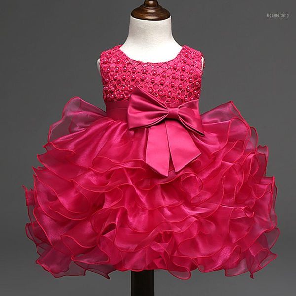 

summer toddler princess bow infant dresses for newborn pageant party tutu pearl bow dresses for newborn 1 years christening1, Red;yellow