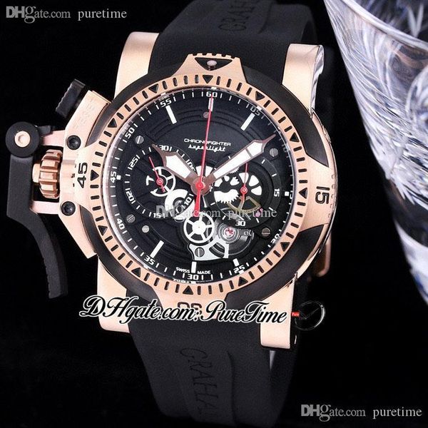 

2022 chronofighter 44 miyota quartz chronograph mens watch rose gold black skeleton dial stick rubber strap backhand satch watches puretime, Slivery;brown