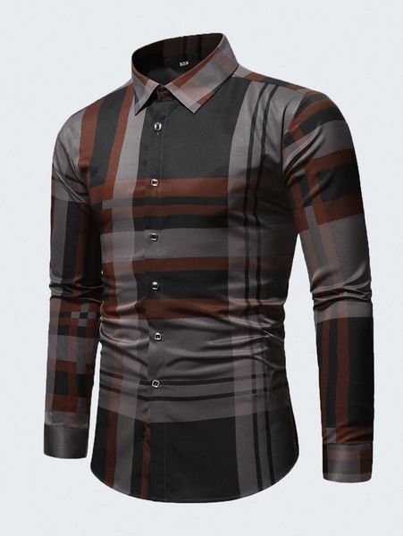 

men plaid print shirt m7ya#, White;black