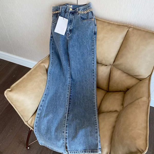 

milan runway jeans 2022 spring summer fashion designer wide leg brand same style luxury women's clothing 0301-13, Blue