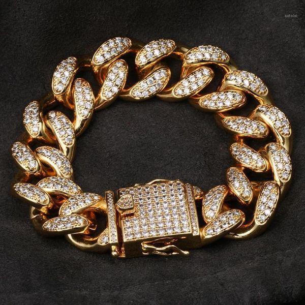

20mm wide hip hop bling iced out pvd plated solid cuban miami link chain bracelets for men rapper jewelry drop shipping 8"1, Black