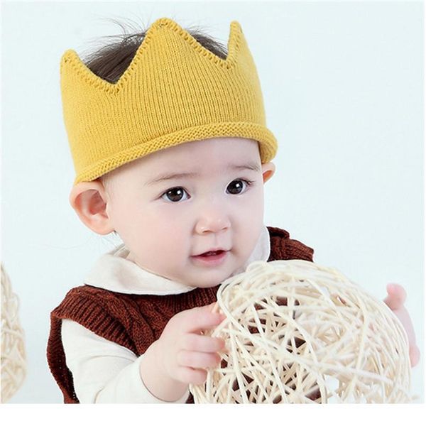 

2018 selling new fashion 5 colors baby hat kids cap new cute baby boys girls crown knit head qylrld, Yellow