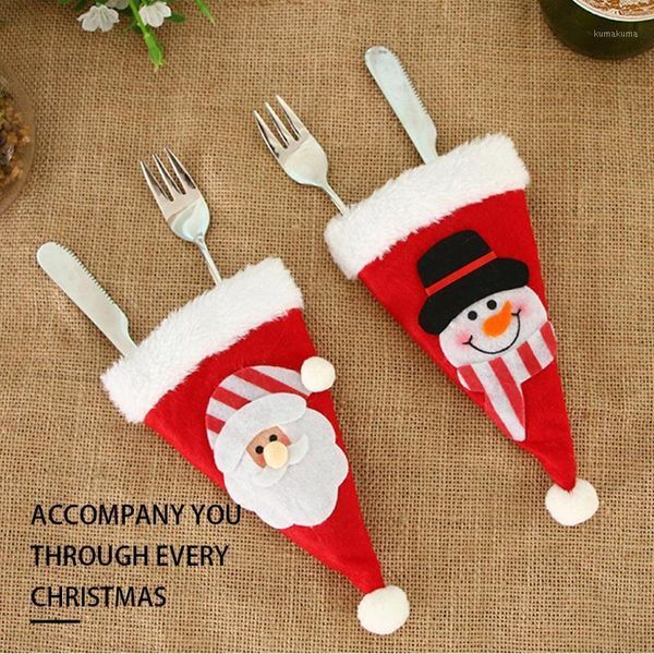 

6pcs mini santa hat cutlery cover christmas forks storage bag silverware holder xmas table decoration1