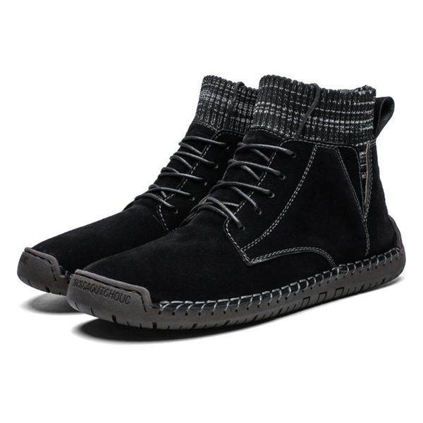 

men suede fabric hand stitching warm plush lining ankle boots party sports travel business sale-wt, Black