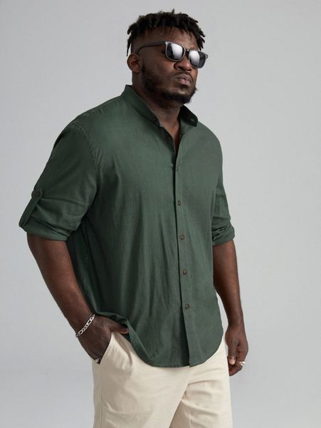 

extended sizes men mock neck roll up sleeve shirt k55t#, White;black