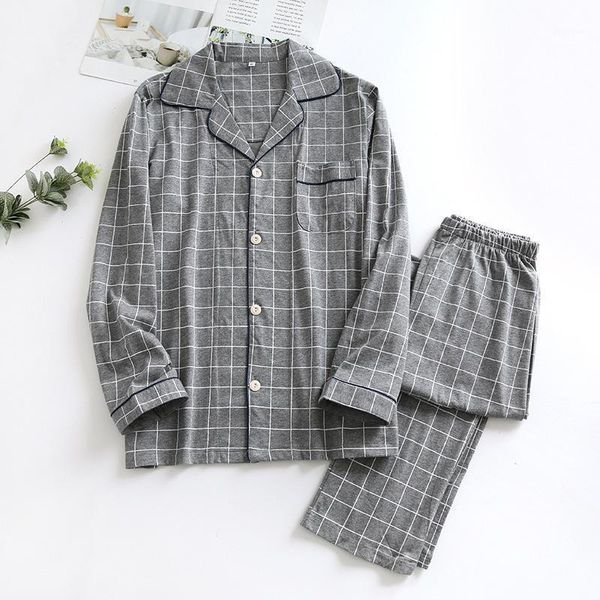 

knitted pajamas men's autumn long sleeve trousers cotton pijamas home clothes summer cotton plus size home suit pajamas for men1, Black;brown