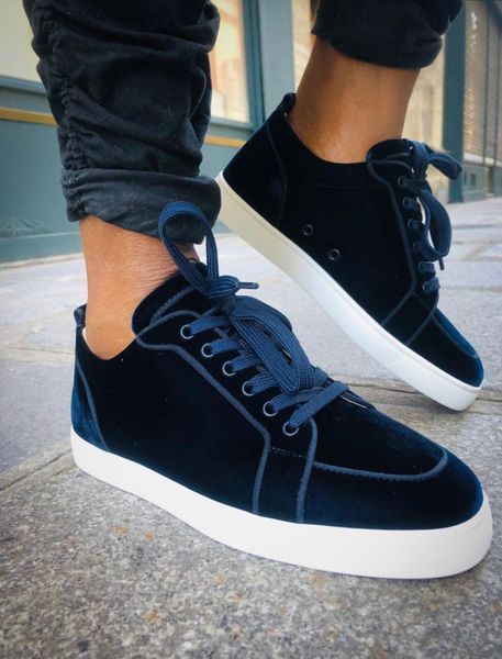

original box] brands designer men's red bottom sneakers shoes blue velvet leather women low rantulow casual flat,party wedding eu35-47, Black
