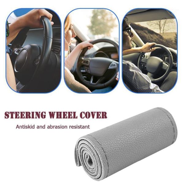 

vodool car steering wheel braid on protective case leather auto styling covers w/ needle+thread for diameter 38cm steering wheel1