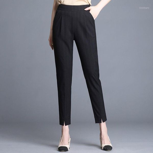 

harem pants spring summer women high waist ankle-length pants female loose casual striped straight suit pencil kk00391, Black;white