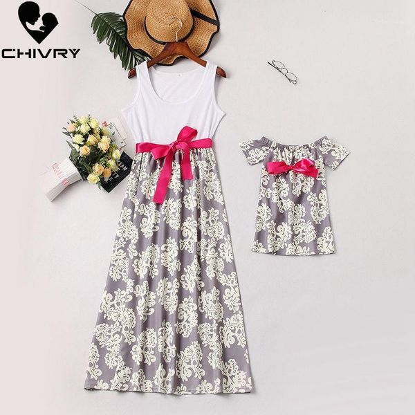 

chivry mother daughter dresses sleeveless patchwork floral long maxi dress mom and daughter sundress family matching clothes1, Blue