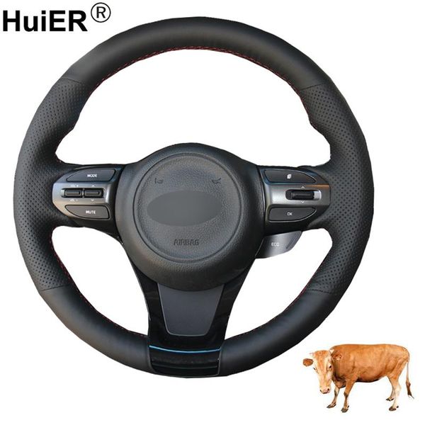 

hand sewing car steering wheel cover cow leather volant braid on the steering wheel for kia k5 optima 2014-2020 funda volant