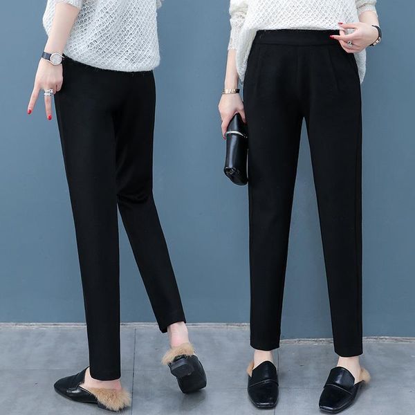 

women's pants & capris women 2021 autumn winter casual thicken warm female elastic waist wool ladies clothing long harem trousers y793, Black;white