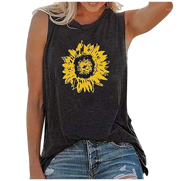 

yoga outfits women camisa sunflower printing fashion o-neck sleeveless vest summer harajuku casual t-shirt streetwear 20211, White;red