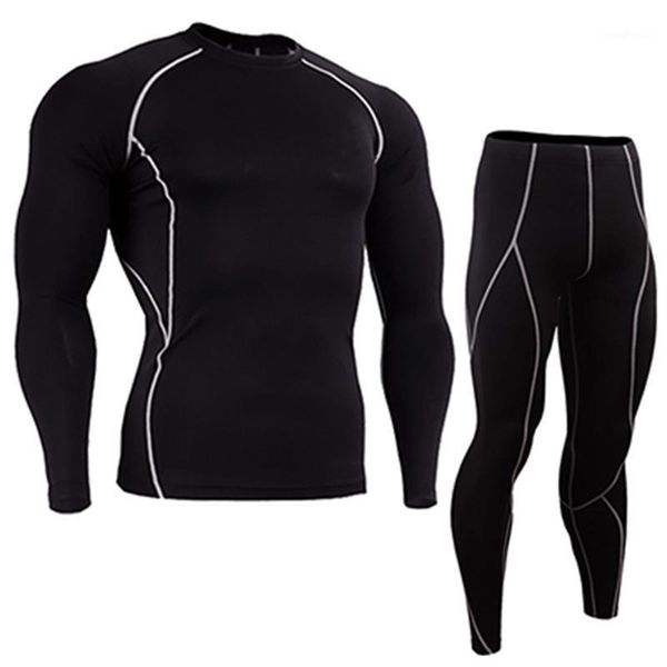 

running sets men's fitness tights elastic breathable long sleeve t-shirt quick dry training cycling pants wicking sports suits1, Black;blue