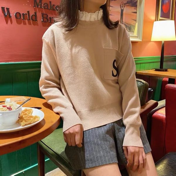 

women sweater autumn and winter fashion woman s letter embroidery ruffled sweaters casual womens knitted sweater size s-l, White;black