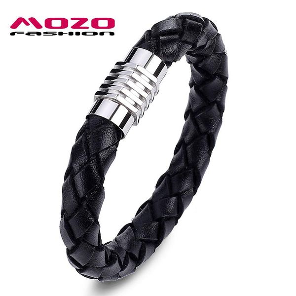 

charm bracelets fashion male simple black leather stainless steel magnet buckle bracelet men jewelry ps2050, Golden;silver