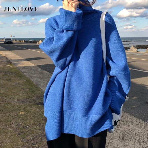

junelove winter turtleneck pullover sweater women korean solid jumper autumn loose pull knitted sueter mujer outwears1, White;black