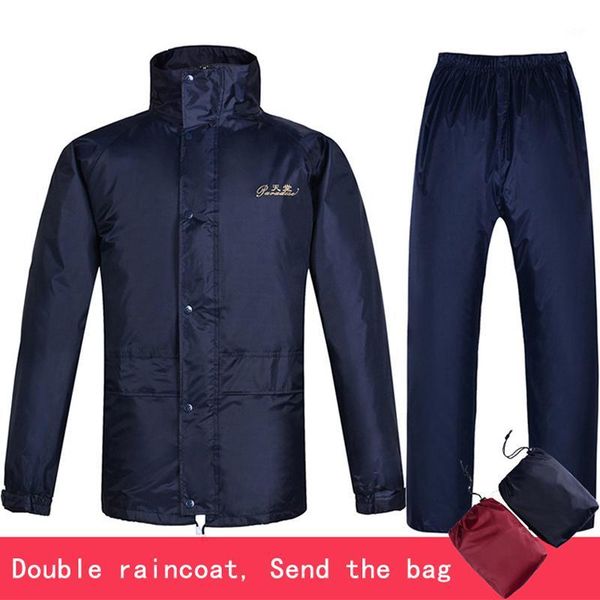 

double layer waterproof jacket+pants men's suit windbreaker single thicken jackets loose raincoat outfits 1.4kg1, Gray