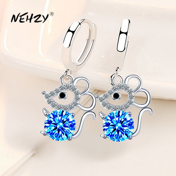 

hook earrings 925 sterling silver new woman fashion jewelry earrings zircon crystal mouse long tassel hollow, Golden;silver