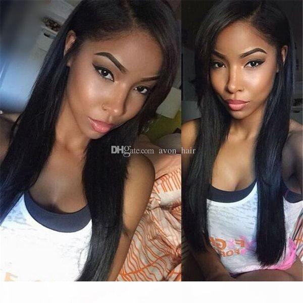 

150% 180% density malaysian human hair wig with baby hair straight lace front wig glueless full lace wig for black woman, Black;brown