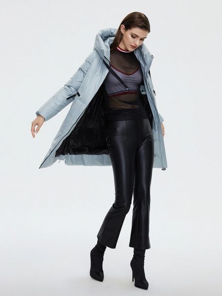 

zipper up hooded drawstring puffer coat s3s1#, Black