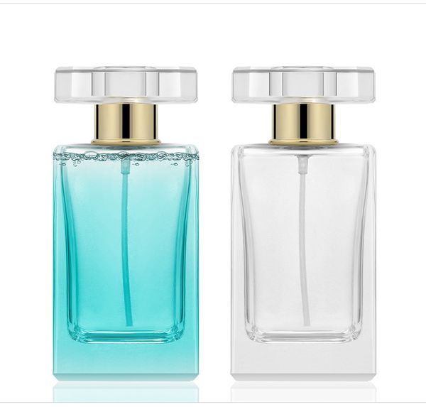 2021 50ml / 1.69 oz clara frasco recarregável de perfume portátil quadrado vazio frasco de atomizador de perfume com aplicador de spray