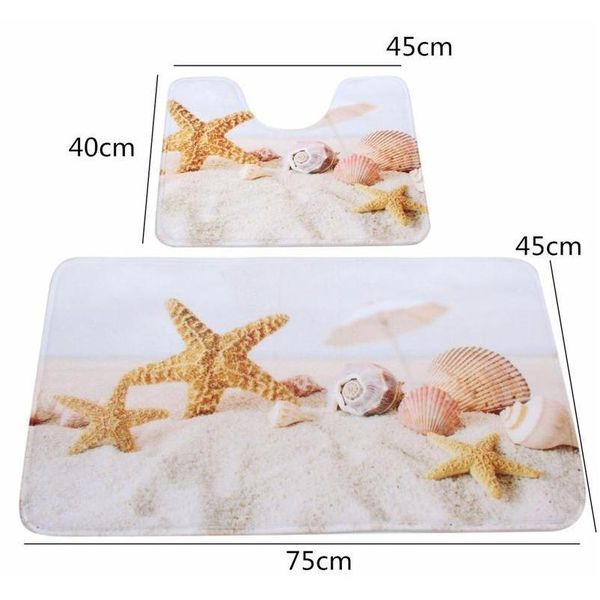 

wholesale-2 piece bathroom star fish and beach shells bath mat contour slip carpet pedestal rug non-slip qylqyz wphome