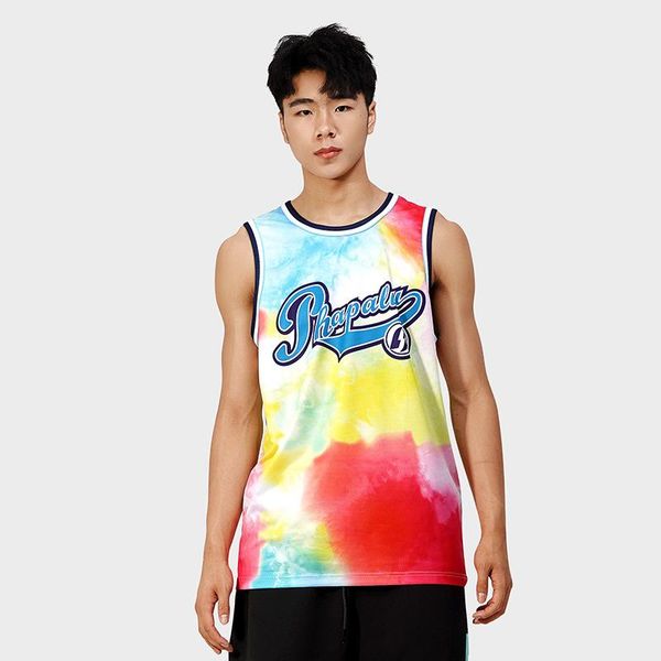 

tank gym men sleeveless shirt running vest workout crop basketball jogging sport clothing men tie dye underwear joggers, Black;blue