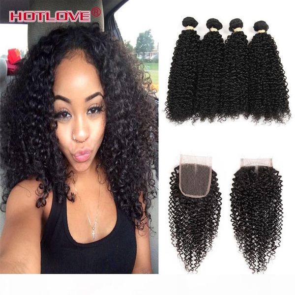 

kinky curly weave 4 bundles malaysian virgin hair bundle deals with closure kinky curly virgin hair christmas day curly human hair bundles, Black;brown