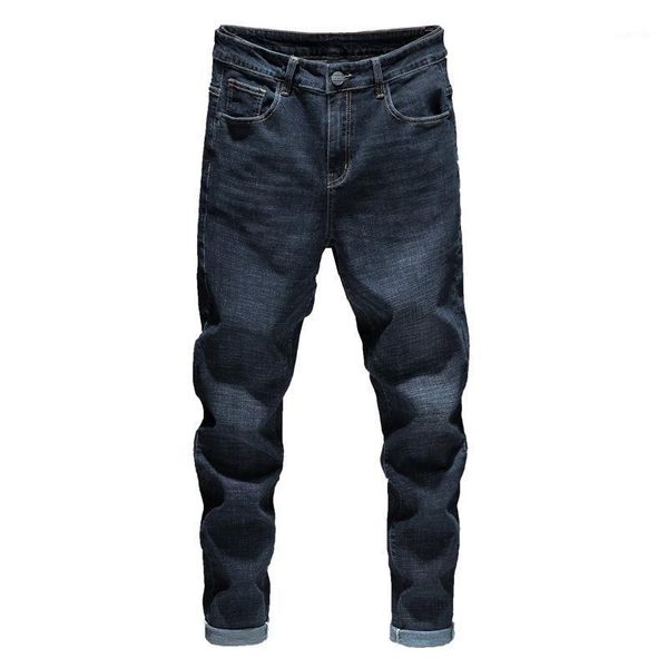 

new 2021 plus size 44 46 pure color fashion classic style elastic slim trousers skinny jeans homme jean hombre1, Blue